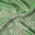 Green Pure Silk Satin Fabric with Floral Metallic Design, 140 Cms Width, South Korea-D25352
