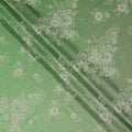 Green Pure Silk Satin Fabric with Floral Metallic Design, 140 Cms Width, South Korea-D25352