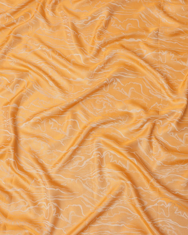 Orange Pure Silk Satin Fabric with Abstract Metallic Design, 140 Cms Width, South Korea-D25346