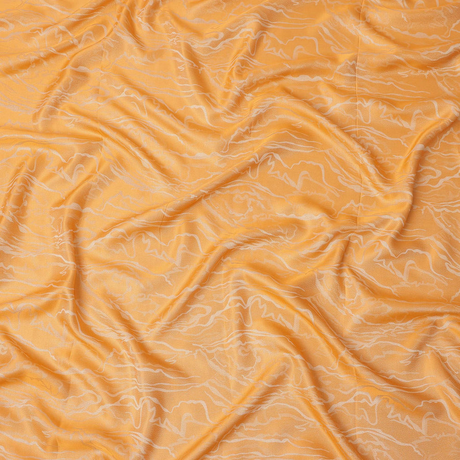 Orange Pure Silk Satin Fabric with Abstract Metallic Design, 140 Cms Width, South Korea-D25346