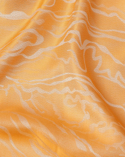 Orange Pure Silk Satin Fabric with Abstract Metallic Design, 140 Cms Width, South Korea-D25346
