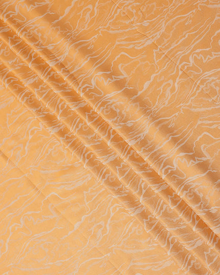 Orange Pure Silk Satin Fabric with Abstract Metallic Design, 140 Cms Width, South Korea-D25346