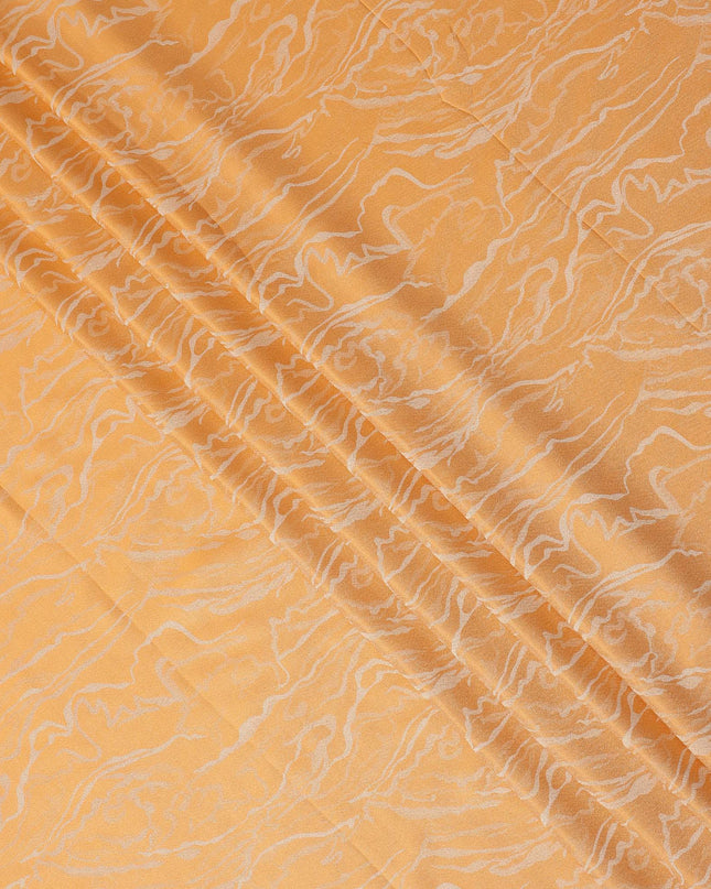 Orange Pure Silk Satin Fabric with Abstract Metallic Design, 140 Cms Width, South Korea-D25346