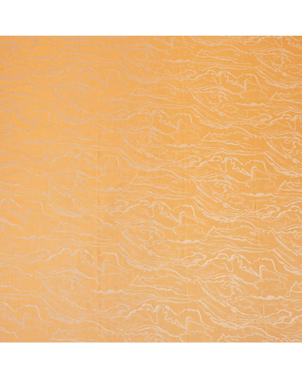 Orange Pure Silk Satin Fabric with Abstract Metallic Design, 140 Cms Width, South Korea-D25346