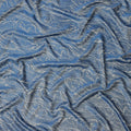 Blue Pure Silk Satin Fabric with Abstract Metallic Design, 140 Cms Width, South Korea-D25351