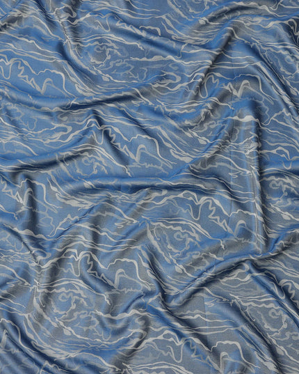 Blue Pure Silk Satin Fabric with Abstract Metallic Design, 140 Cms Width, South Korea-D25351