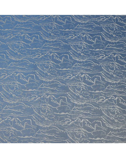 Blue Pure Silk Satin Fabric with Abstract Metallic Design, 140 Cms Width, South Korea-D25351