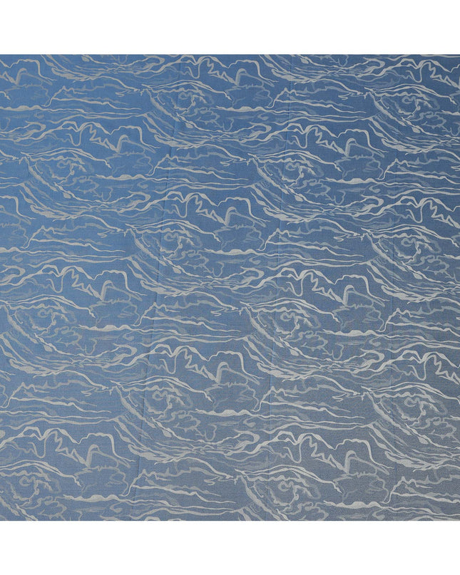 Blue Pure Silk Satin Fabric with Abstract Metallic Design, 140 Cms Width, South Korea-D25351
