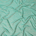 Aqua Blue Pure Silk Satin Fabric with Abstract Metallic Design, 140 Cms Width, South Korea-D25348