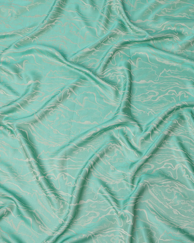 Aqua Blue Pure Silk Satin Fabric with Abstract Metallic Design, 140 Cms Width, South Korea-D25348