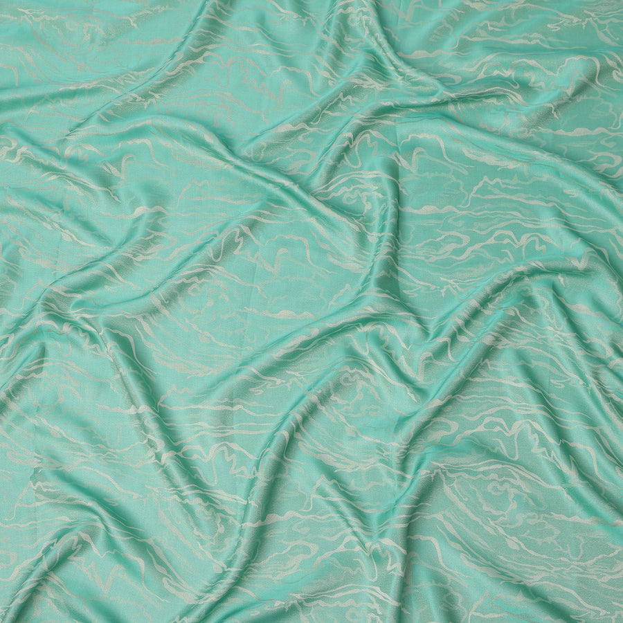 Aqua Blue Pure Silk Satin Fabric with Abstract Metallic Design, 140 Cms Width, South Korea-D25348