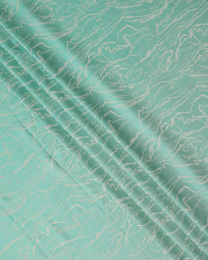 Aqua Blue Pure Silk Satin Fabric with Abstract Metallic Design, 140 Cms Width, South Korea-D25348
