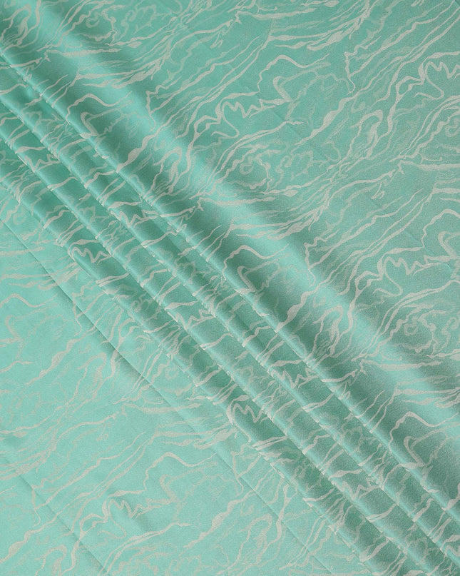 Aqua Blue Pure Silk Satin Fabric with Abstract Metallic Design, 140 Cms Width, South Korea-D25348