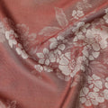 Rust Red Pure Silk Satin Fabric with Floral Metallic Design, 140 Cms Width, South Korea-D25347