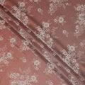 Rust Red Pure Silk Satin Fabric with Floral Metallic Design, 140 Cms Width, South Korea-D25347
