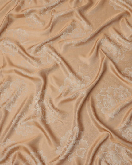 Peach Pure Silk Satin Fabric with Floral Metallic Finish, 140 Cms Width, South Korea-D25345