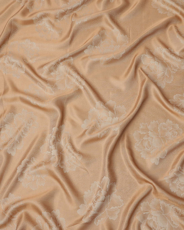 Peach Pure Silk Satin Fabric with Floral Metallic Finish, 140 Cms Width, South Korea-D25345
