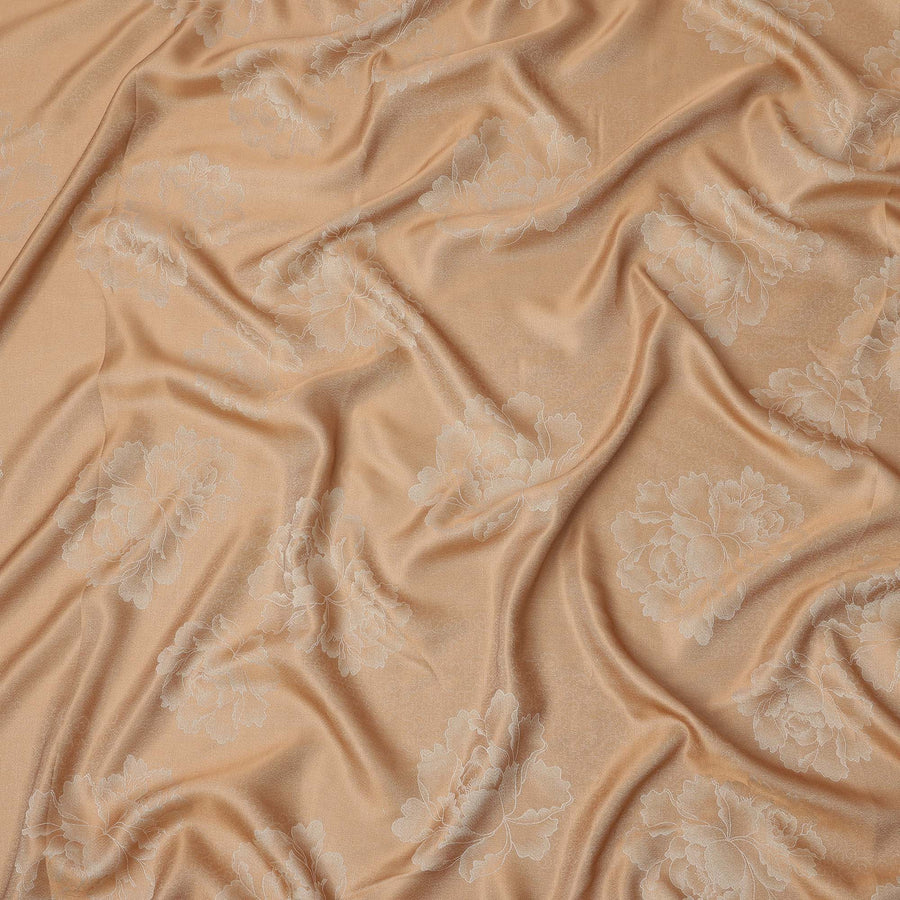 Peach Pure Silk Satin Fabric with Floral Metallic Finish, 140 Cms Width, South Korea-D25345