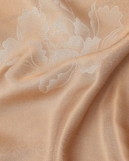 Peach Pure Silk Satin Fabric with Floral Metallic Finish, 140 Cms Width, South Korea-D25345