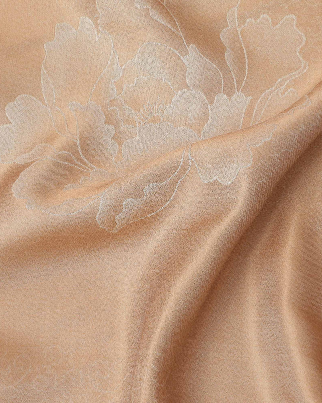Peach Pure Silk Satin Fabric with Floral Metallic Finish, 140 Cms Width, South Korea-D25345
