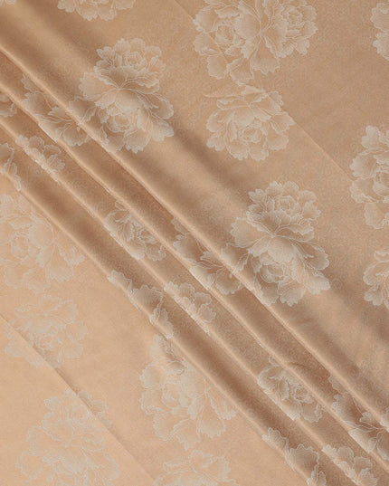 Peach Pure Silk Satin Fabric with Floral Metallic Finish, 140 Cms Width, South Korea-D25345