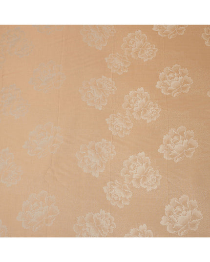 Peach Pure Silk Satin Fabric with Floral Metallic Finish, 140 Cms Width, South Korea-D25345