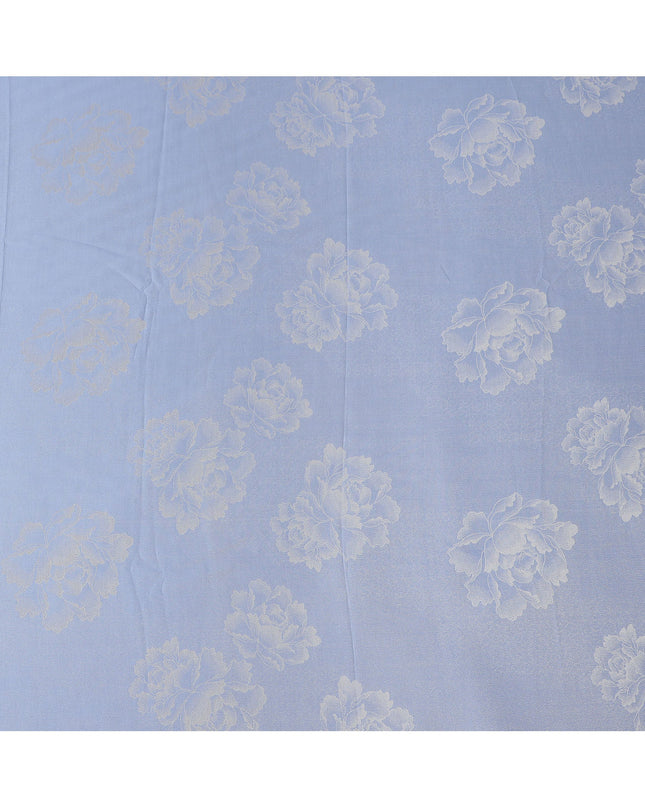 Blue Pure Silk Satin Fabric with Floral Jacquard Design, 140 Cms Width, South Korea-D25353