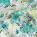 White Teal Watercolor Floral Printed Viscose Crepe Fabric Soft Lightweight Botanical Flower Print Dressmaking Sewing Craft Fabric 110 Cms Width Made In India-D28345
