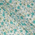 White Teal Watercolor Floral Printed Viscose Crepe Fabric Soft Lightweight Botanical Flower Print Dressmaking Sewing Craft Fabric 110 Cms Width Made In India-D28345