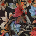 Black Multicolor Watercolor Floral Printed Viscose Crepe Fabric Soft Lightweight Artistic Botanical Flower Print Dressmaking Sewing Craft Fabric 110 Cms Width Made In India-D28343