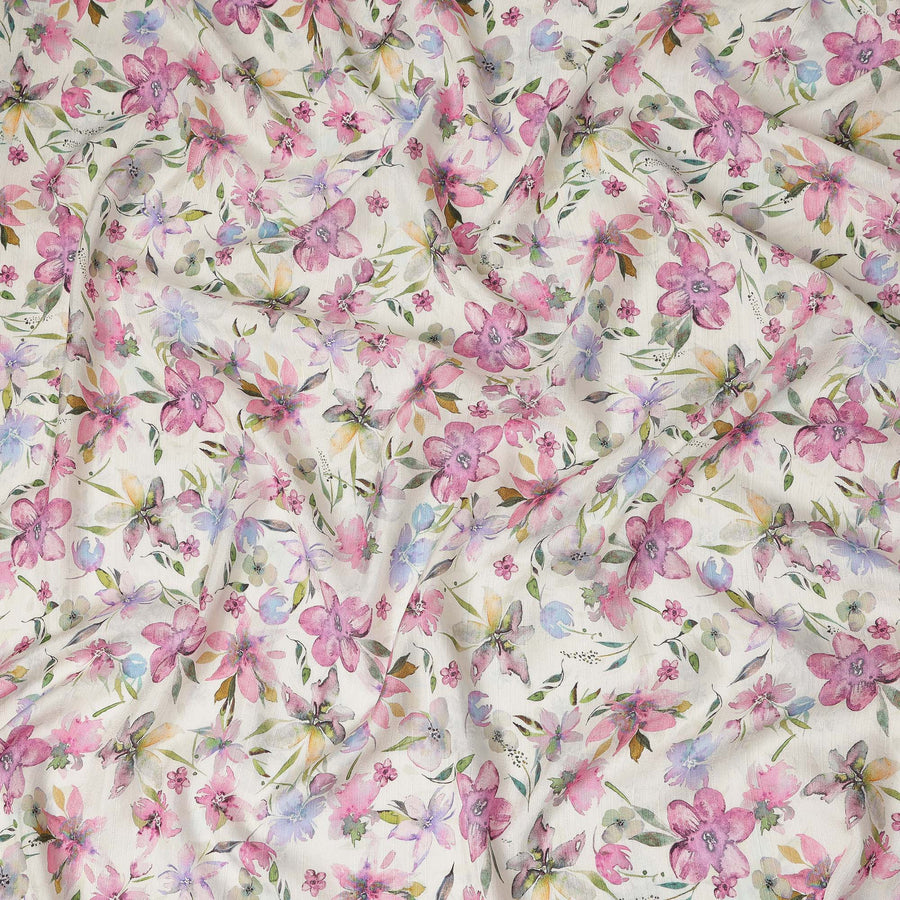 Ivory Pink Watercolor Floral Printed Viscose Crepe Fabric Soft Lightweight Botanical Flower Print Dressmaking Sewing Craft Fabric 110 Cms Width Made In India-D28344