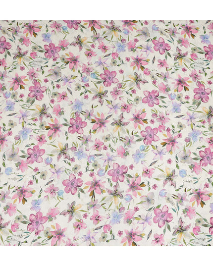 Ivory Pink Watercolor Floral Printed Viscose Crepe Fabric Soft Lightweight Botanical Flower Print Dressmaking Sewing Craft Fabric 110 Cms Width Made In India-D28344
