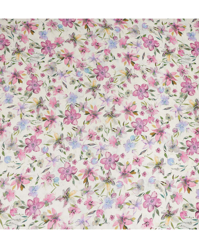 Ivory Pink Watercolor Floral Printed Viscose Crepe Fabric Soft Lightweight Botanical Flower Print Dressmaking Sewing Craft Fabric 110 Cms Width Made In India-D28344