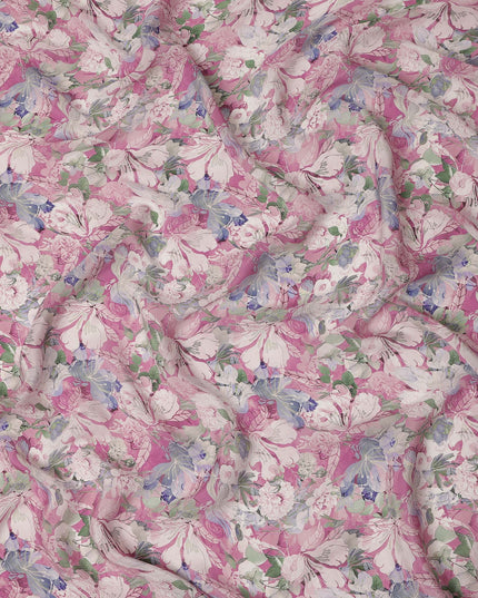 Pink Floral Printed Viscose Crepe Fabric 110 Cms Width India-D27742
