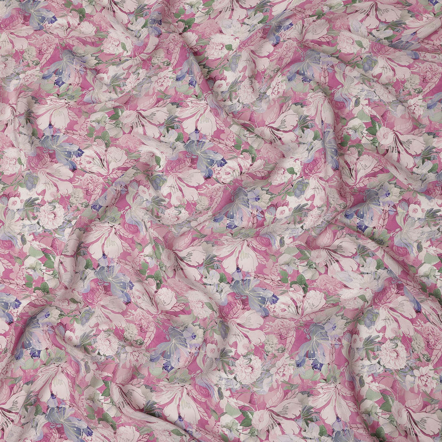 Pink Floral Printed Viscose Crepe Fabric 110 Cms Width India-D27742