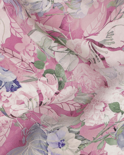 Pink Floral Printed Viscose Crepe Fabric 110 Cms Width India-D27742