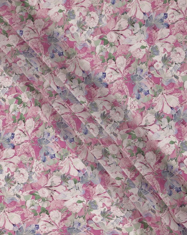 Pink Floral Printed Viscose Crepe Fabric 110 Cms Width India-D27742