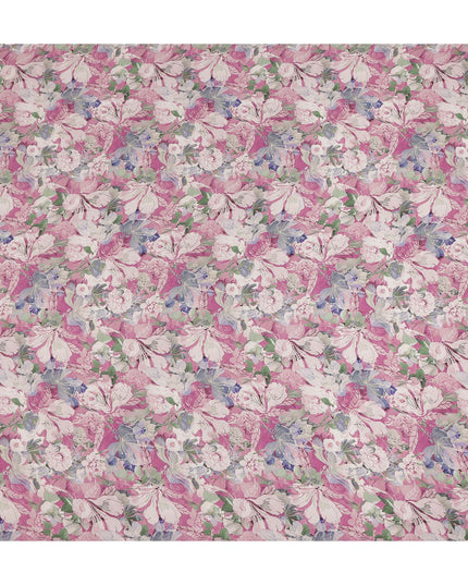 Pink Floral Printed Viscose Crepe Fabric 110 Cms Width India-D27742