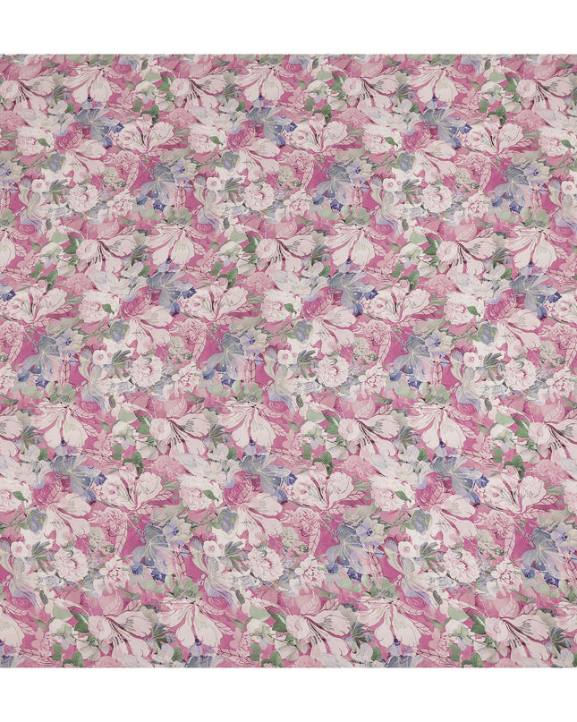 Pink Floral Printed Viscose Crepe Fabric 110 Cms Width India-D27742