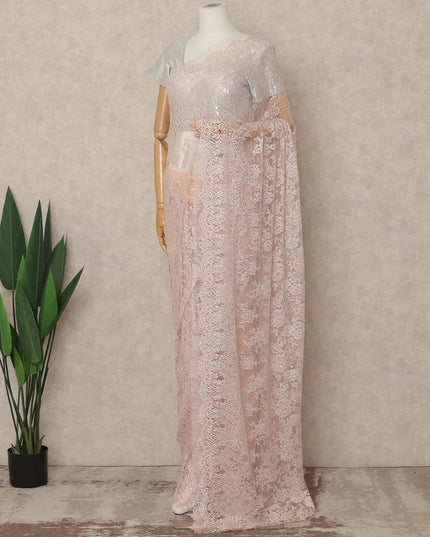 Blush Pink Premium French Metallic Chantilly Saree Lace With Stonework 5.5 Mtrs 110 Cms Width France-D27775