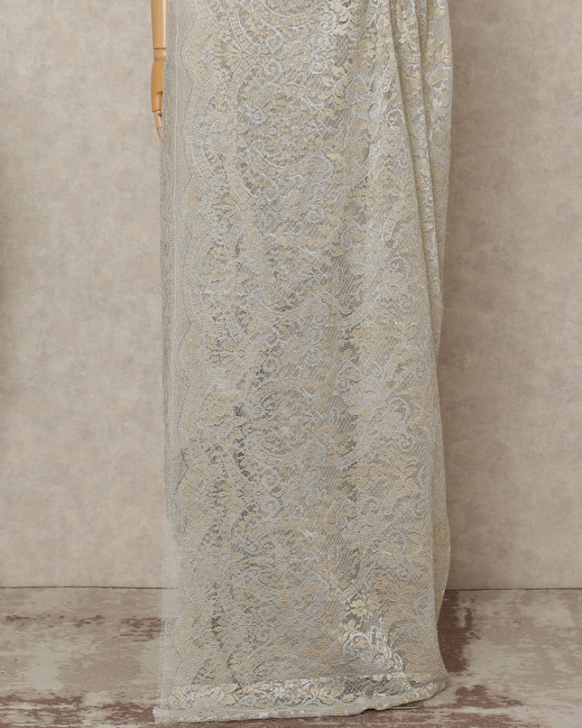 Champagne Gold Premium French Metallic Chantilly Lace Saree Fabric, 5.5 Mtrs Length, 110 Cms Width, Crafted in France – Soft Gold–Silver Shimmer Lace, Blouse Not Included-D26437