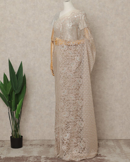 Rose Gold Premium French Metallic Chantilly Saree Lace Fabric, 5.5 Mtrs Length & 110 Cms Width, Made in France – Luxury Rose Gold Floral Designer Lace, Blouse Not Included-D26440