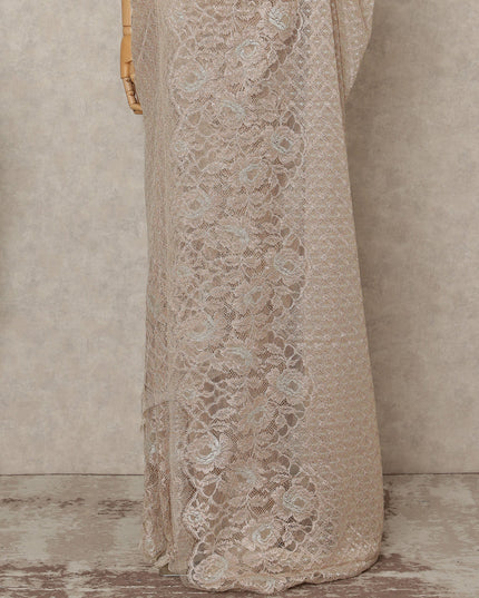 Rose Gold Premium French Metallic Chantilly Saree Lace Fabric, 5.5 Mtrs Length & 110 Cms Width, Made in France – Luxury Rose Gold Floral Designer Lace, Blouse Not Included-D26440