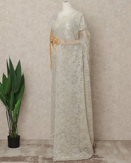 Gold Champagne Premium French Metallic Chantilly Lace Saree Fabric, 5.5 Mtrs Length, 110 Cms Width, Crafted in France – Luxury Gold Shimmer Lace, Blouse Not Included-D26438