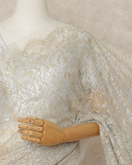 Gold Champagne Premium French Metallic Chantilly Lace Saree Fabric, 5.5 Mtrs Length, 110 Cms Width, Crafted in France – Luxury Gold Shimmer Lace, Blouse Not Included-D26438