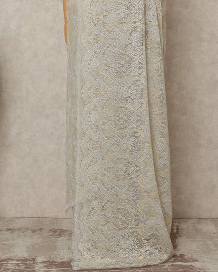 Gold Champagne Premium French Metallic Chantilly Lace Saree Fabric, 5.5 Mtrs Length, 110 Cms Width, Crafted in France – Luxury Gold Shimmer Lace, Blouse Not Included-D26438