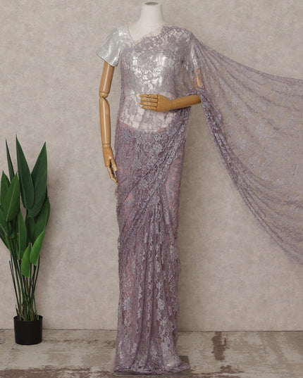 Lavender Lilac Premium French Chantilly Lace Saree with Stone Work – 5.5 Meters Fabric Length, Width 110 cm, Imported from France  & Blouse Not Included-D26591 Regal Fabrics