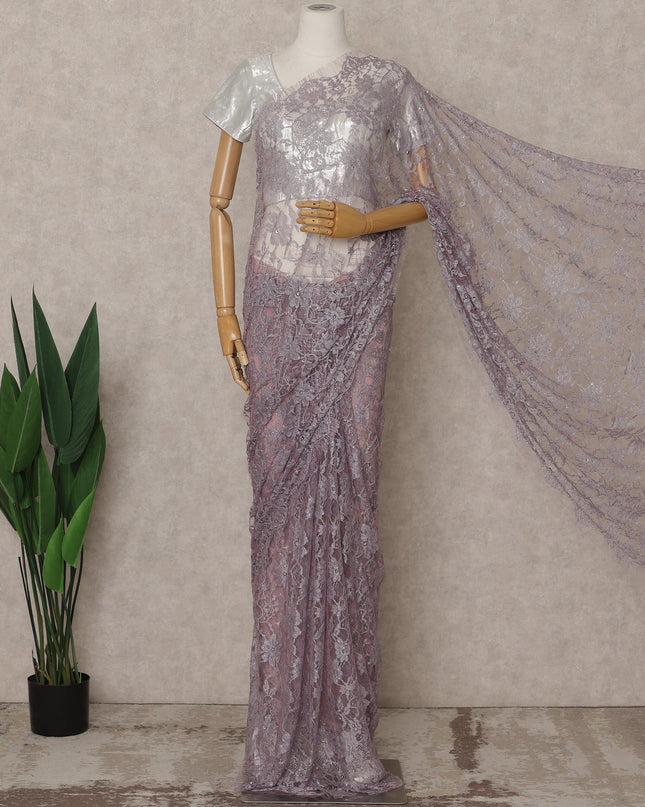 Lavender Lilac Premium French Chantilly Lace Saree with Stone Work – 5.5 Meters Fabric Length, Width 110 cm, Imported from France  & Blouse Not Included-D26591