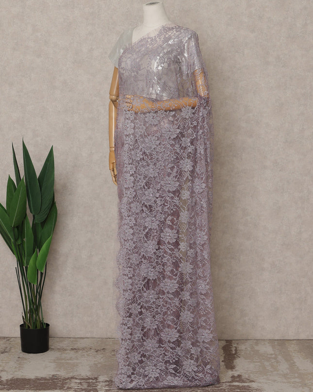 Lavender Lilac Premium French Chantilly Lace Saree with Stone Work – 5.5 Meters Fabric Length, Width 110 cm, Imported from France  & Blouse Not Included-D26591