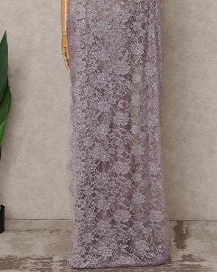 Lavender Lilac Premium French Chantilly Lace Saree with Stone Work – 5.5 Meters Fabric Length, Width 110 cm, Imported from France  & Blouse Not Included-D26591 Regal Fabrics